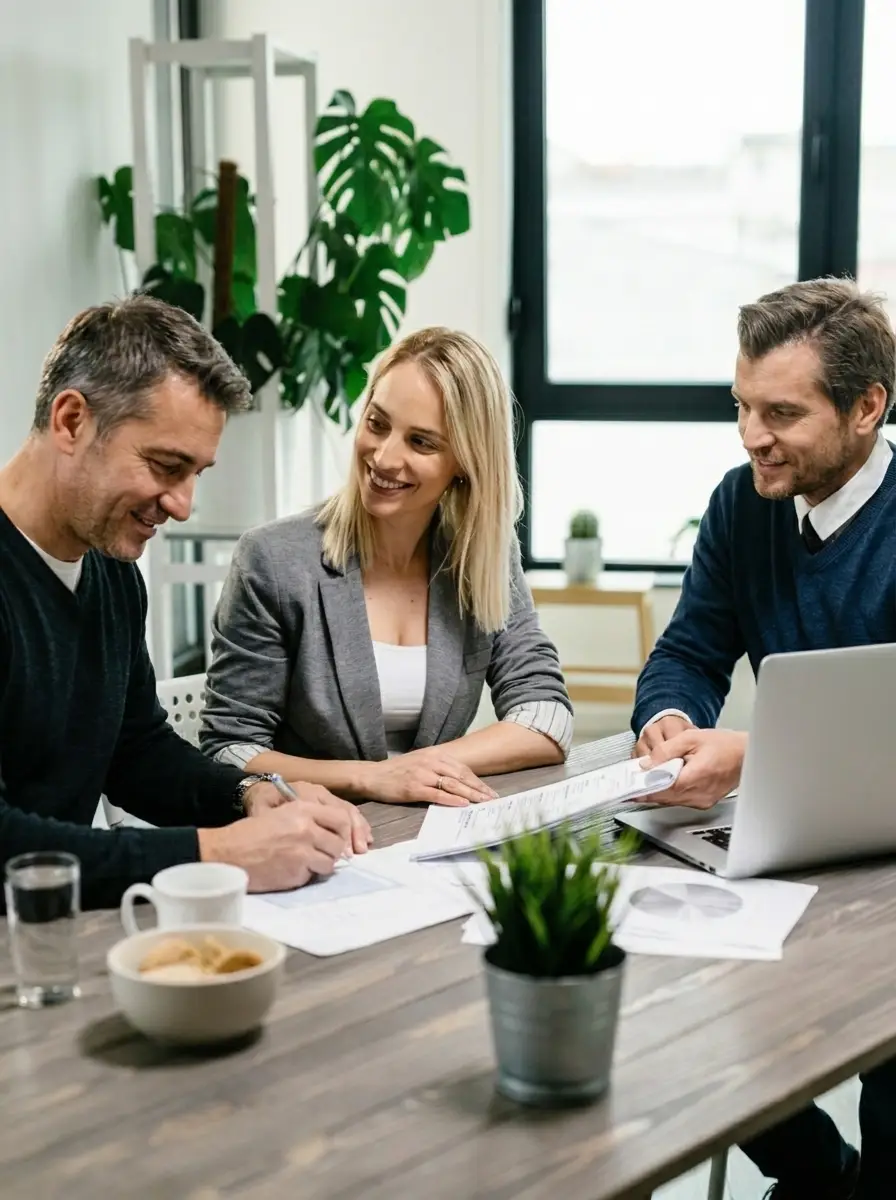 Insurance agent helping a family review their policy